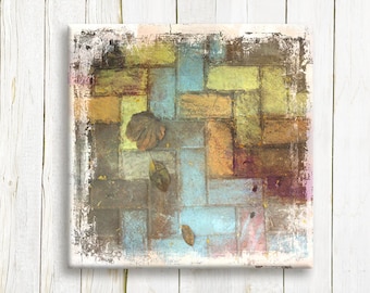 Earth tones Geometric abstract canvas art - Pastel colors on canvas - Wedding gift idea