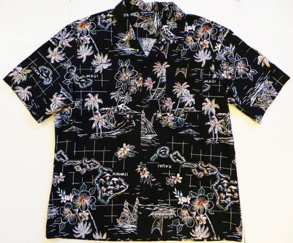 Hawaiian Shirt Norman James Made in USA Black Print