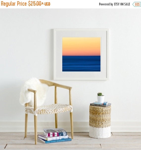 Abstract Art Print, Ocean Sunset Photo, Orange Blue Beach Decor, Large ...