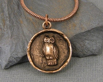 Owl Pendant Necklace Antique Copper Owl Necklace Owl Pendant Medallion Bird Necklace Owl Charm Necklace Copper Bird Necklace |NU4-3