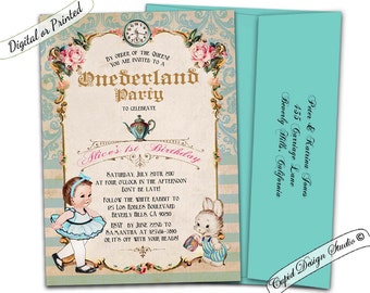 Alice in Wonderland First Birthday invitation/Onederland birthday invitation/Alice and Onederland invitation/Alice in Onederland birthday.