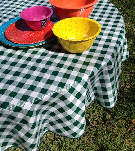 70 Oil Cloth Tablecloth Round Forest GREEN by notyourmamaskitchen