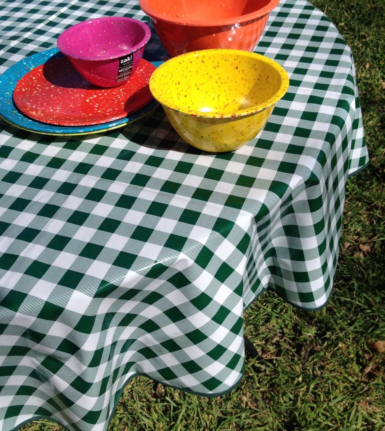 70 Oil Cloth Tablecloth Round Forest GREEN by notyourmamaskitchen