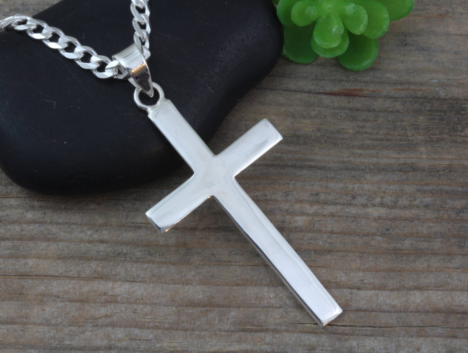 Silver Mens Cross Sterling Silver Large Cross Necklace Mens 9317