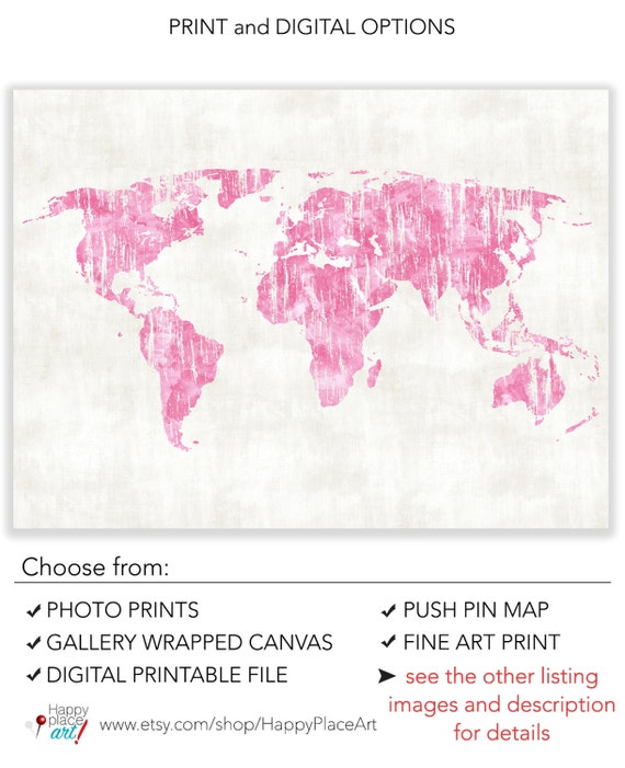 Large Pink World Map Map Poster World Map Print. Baby Girl