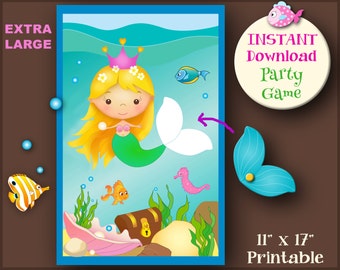 Pin the Tail on the Mermaid, Printable Mermaid Game, Instant Download Mermaid Party, Pool Party Games, Cute Mermaid Party, Undersea Party