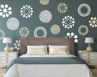 Modern Flower Bedroom Wall Decals Stickers Murals, Removable Bedroom Decals, Floral Decals For Bedroom, Wallpaper Decals for Bedroom, f29