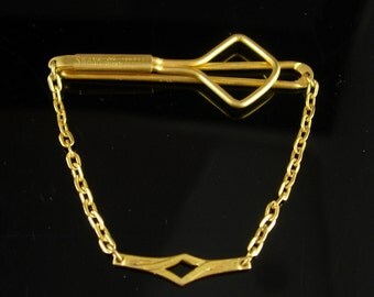 Vintage Swag Chain Tie Clip gold chain Pendant Art Deco Style Birthday Fathers Day Signed Swank Tie bar