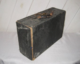 Antique train case, vintage black suitcase, small trunk, distressed, rustic, gift for him, 1335