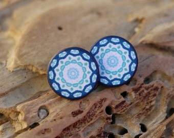 Mandala Posts, Large Studs, Mandala Earrings, Trending Bohemian Studs, Royal Blue Jewelry, Elegant Navy Blue, Allergy Free Ear Posts