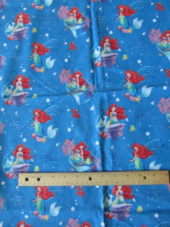 Blue Seaside Little Mermaid Cotton Fabric by the Yard