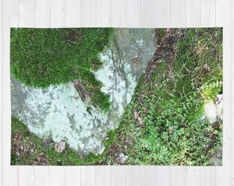 Natural Forest Floor Area Rug, woodland rug, forest rug, 4'x6' area rug, 2'x3' rug, natural rug, moss area rug, nature rug, rock rug