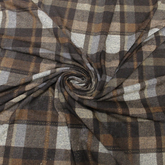 Brown Plaid Pattern Stretch Jersey Knit Fabric by by StylishFabric