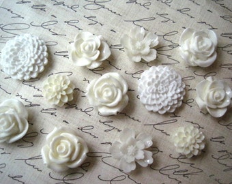 White Magnet Set 12 pc Fridge Magnet Set, Decorative Magnets, Kitchen Decor, Flower Magnets, Wedding Favors, Housewarming Gift, Hostess Gift
