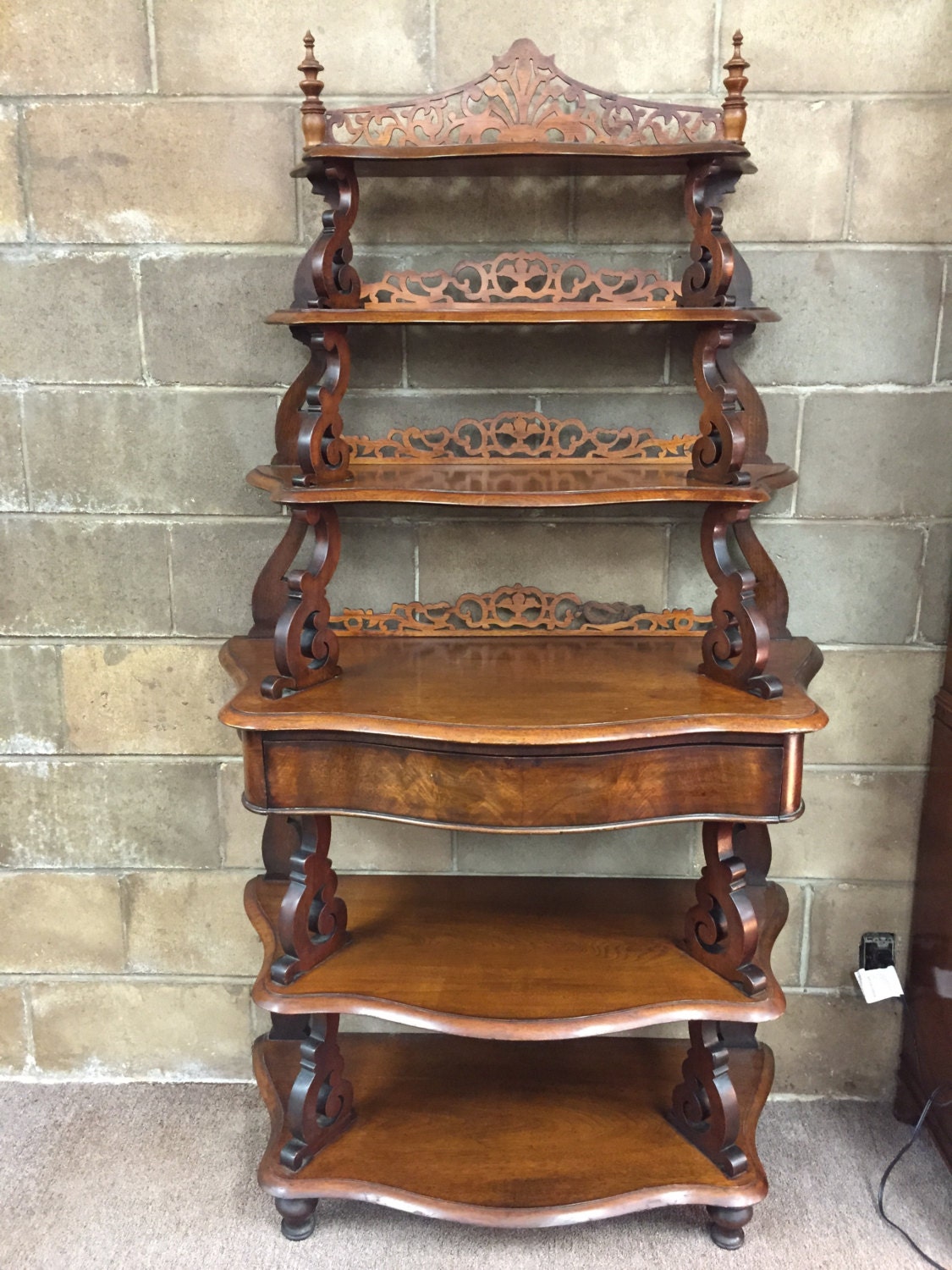 Antique Victorian Serpentine Walnut Etagere ca 1880