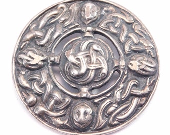 Ornate Old Silver Celtic Knot Scottish Kilt Brooch