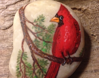 Custom Painted ROCK Cardinal PAPERWEIGHT