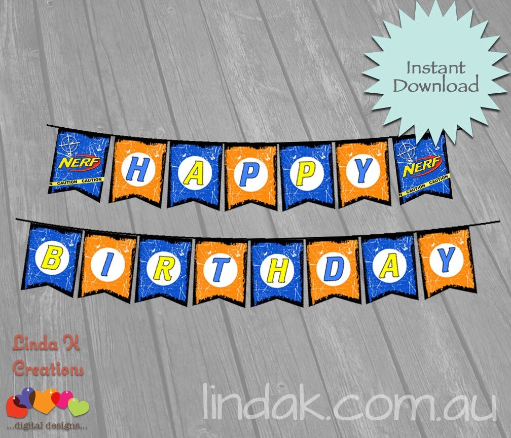 Nerf Party Birthday Banner INSTANT DOWNLOAD by LindaKCreations