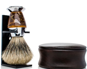 Men's Shaving Kit - Shaving Set - PURE badger shaving brush - mens christmas gifts - wood shaving bowl - mens gifts - gifts for dad - gifts