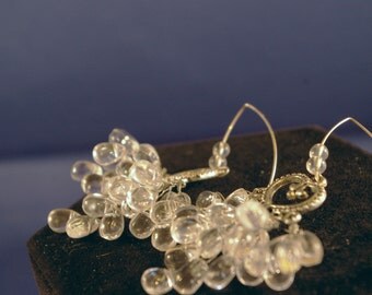 Silver Heart Chandelier with Clear Briolettes Earrings
