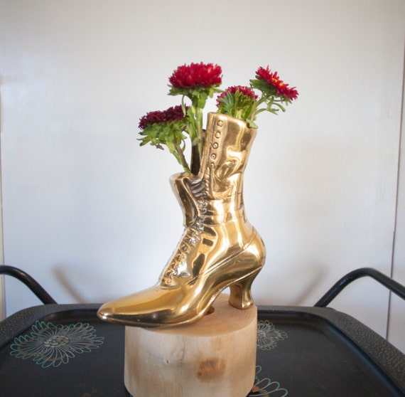 Items similar to BRASS shoe VASE Vintage Brass flower vase VICTORIAN