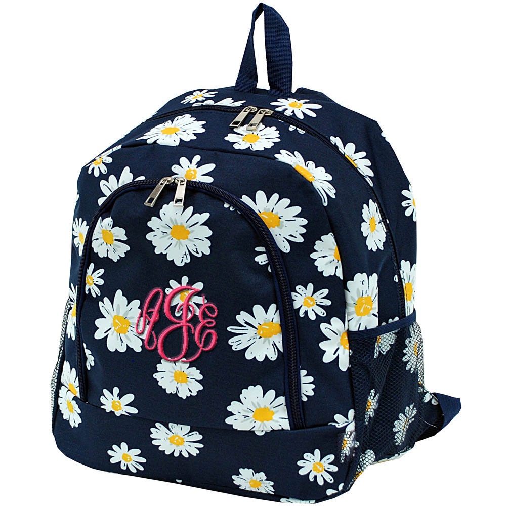 Personalized Blue Backpack Monogrammed Floral Backpack