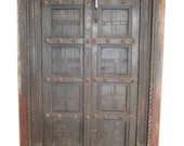 Mogulinterior Antique Doors 18c Dark Teak Brass Medallions Rustic Patina