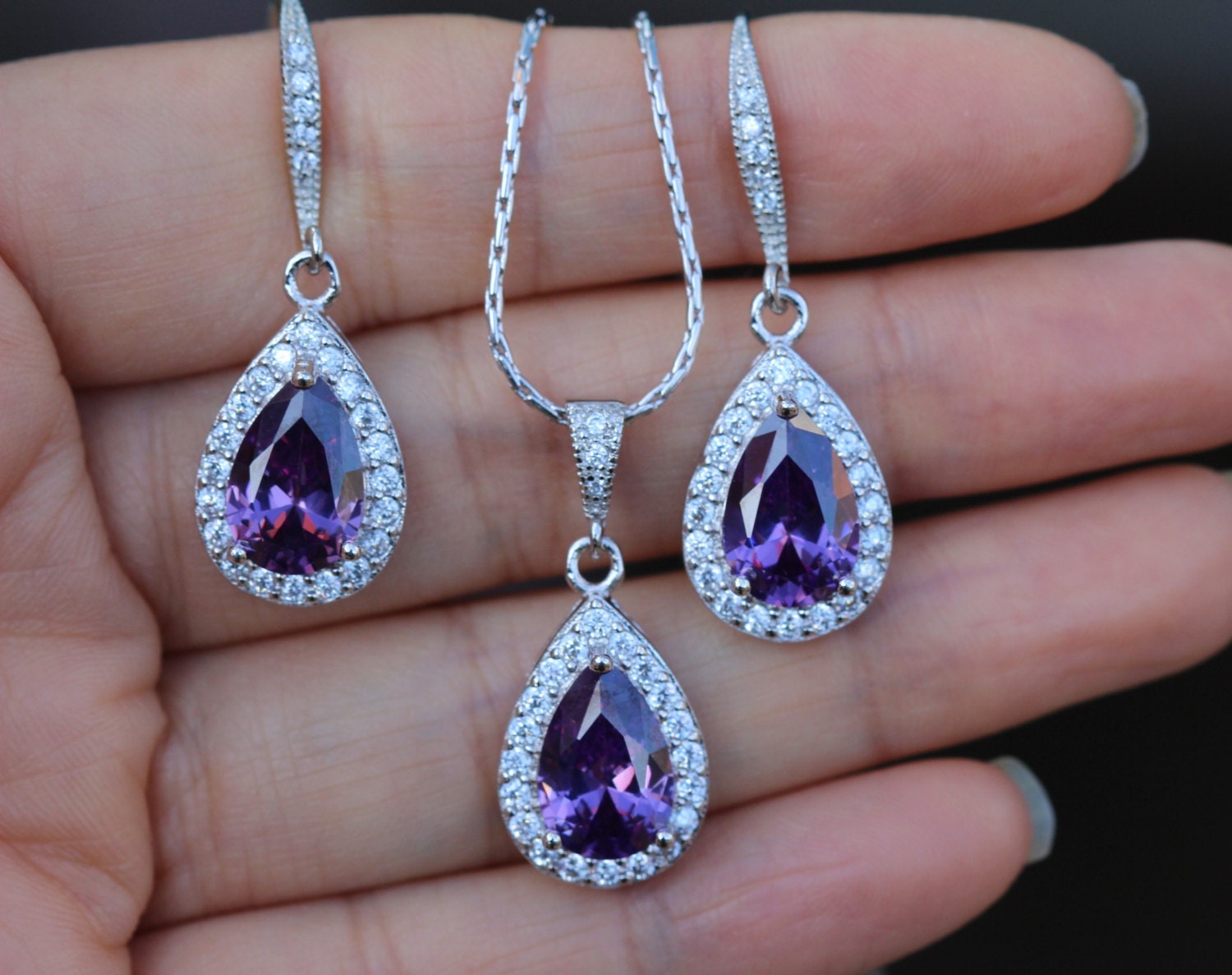 purple jewelry set Amethyst bridal jewelry wedding jewelry set