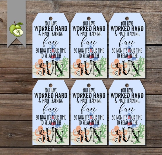 gift tags summer sun teacher gift end of year tag beach