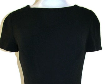 MINT & RARE! 60s Jean Louis Scherrer haute couture black crepe wool dress cocktail evening work day vintage UK size s us size xs cap sleeves
