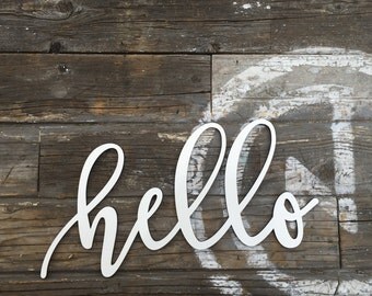 Hello wood laser cut sign 13" inch, office welcome entry way mud room baby room home wall decor hi greeting decoration wall art