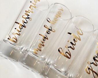 Bridesmaid Shot Glasses, Bridal Party Shot Glasses, Bridesmaid Gifts, Bridal Party Gifts, Gold Bridesmaid Gifts, Bachelorette Party Gifts