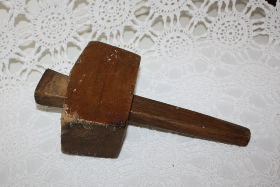 Large Wood Wooden Mallet Hammer Primitive Handmade Tool