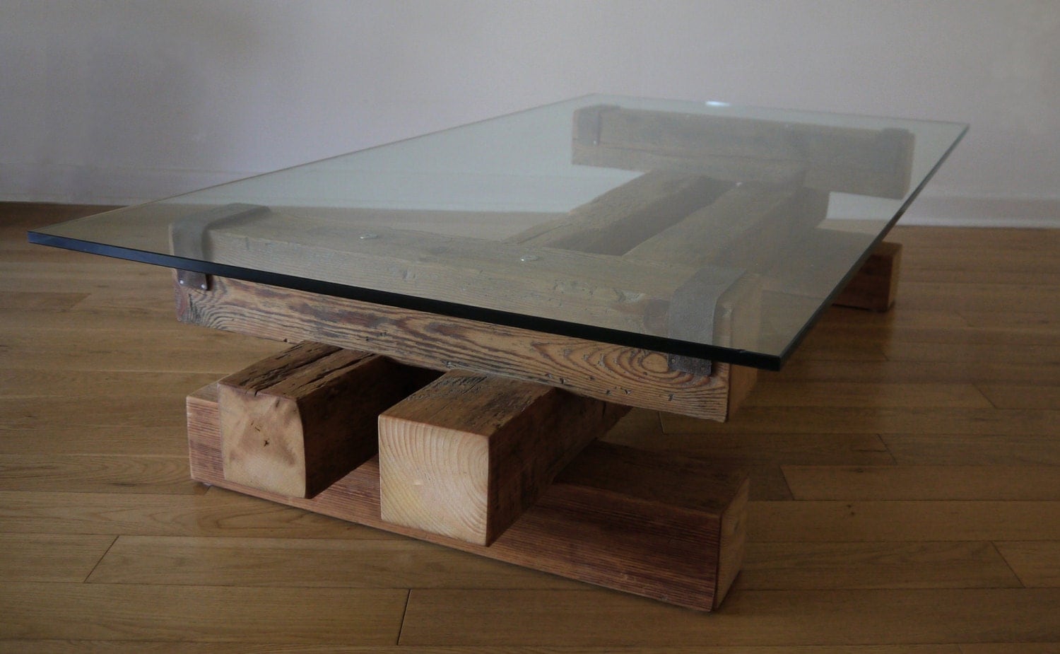 Reclaimed Wood and Glass Coffee Table. Barn Wood Coffee Table.