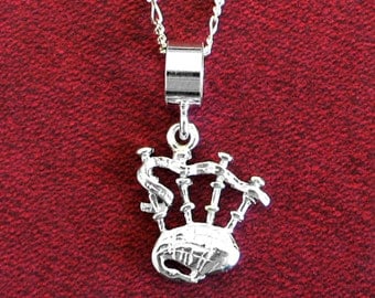 SCOTTISH BAGPIPES 3D Pendant ~ Solid 925 Sterling Silver Pendant and 20" Chain