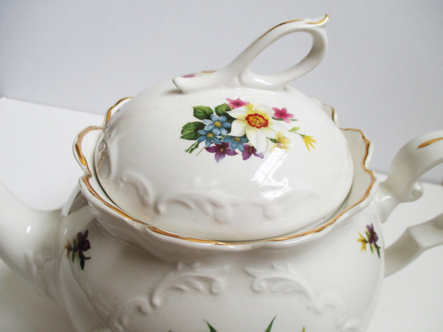 SALE Large English Teapot Downton Abbey Crown Dorset Bone