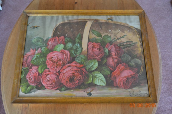 Vintage Antique Signed 1896 Paul De Longpre Basket Of Roses