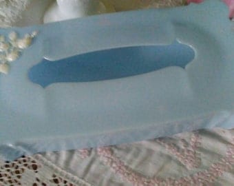 SALE!!!! Retro Vintage 1950's Tissue Box Case Baby Blue White Floral Kleenex Bathroom Storage Shabby Chic Feminine