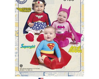 Super Hero Baby Costume Pattern. Cheapest Shipping. Baby Wonder Woman Costume Pattern. Batgirl, Supergirl Pattern Simplicity 8193 Sz:XXS-L.