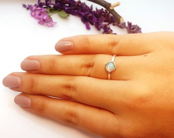 Opal ring. Silver opal ring. Small opal ring. Fine silver rings. Tiny opal ring. Dainty opal ring. Stackable rings. Simple opal ring. silver
