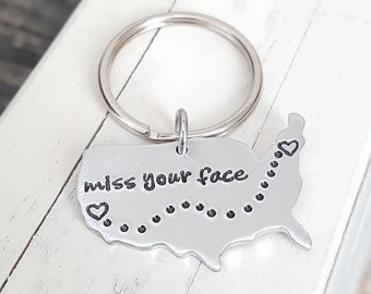 United States Keychains Best Friend Long distance relationship USA with Personalized states Hand stamped keychain going away present