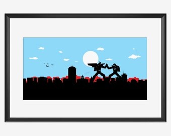 Montgomery Skyline print, Gundam poster, Robots print, Montgomery poster, Montgomery print, Montgomery Alabama, Robots art, robots nursery