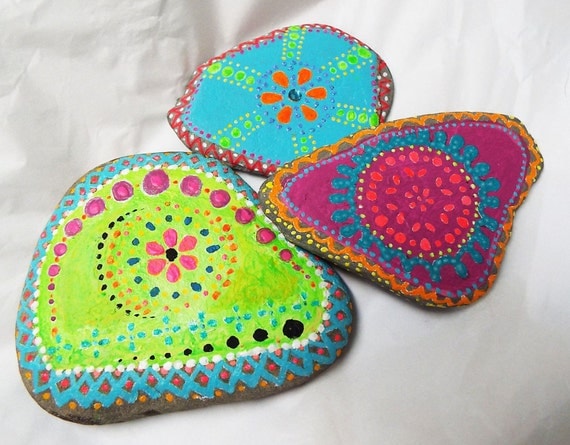 Painted Bohemian Rocks Stones Painting Boho Hippie Chic