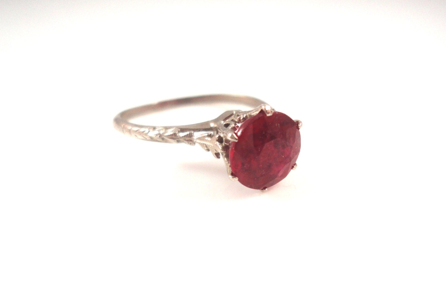 Natural RUBY RING 14k White Gold 1.5ct Vintage Engagement Size