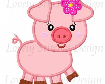 Girl Pig Applique Machine Embroidery Design NO:0567