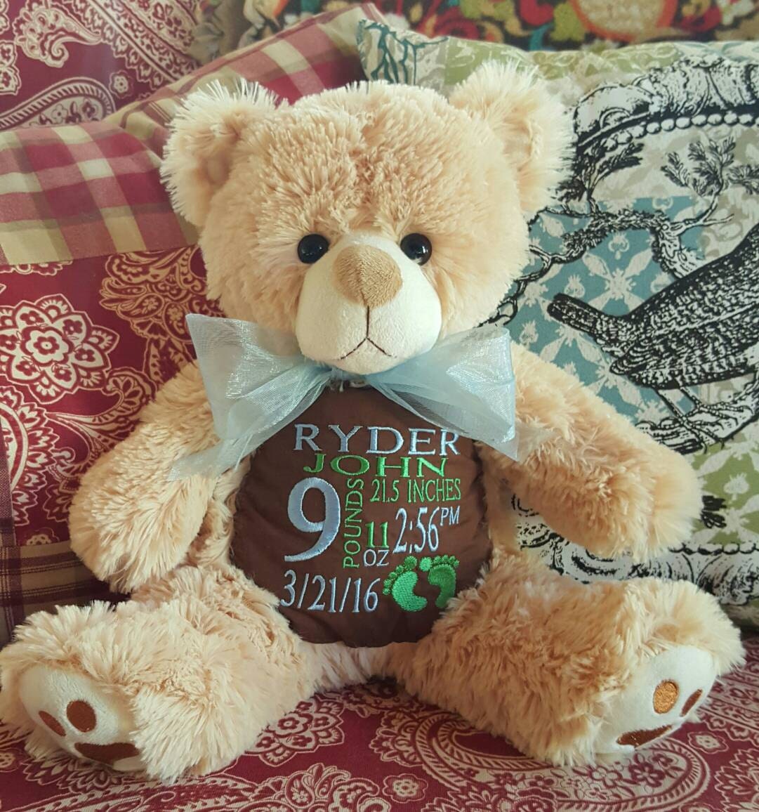 teddy bear with embroidered name