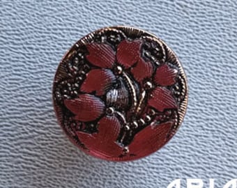 CZECH GLASS BUTTON: 18mm Flower Handpainted Czech Button, Pendant, Cabochon (1)