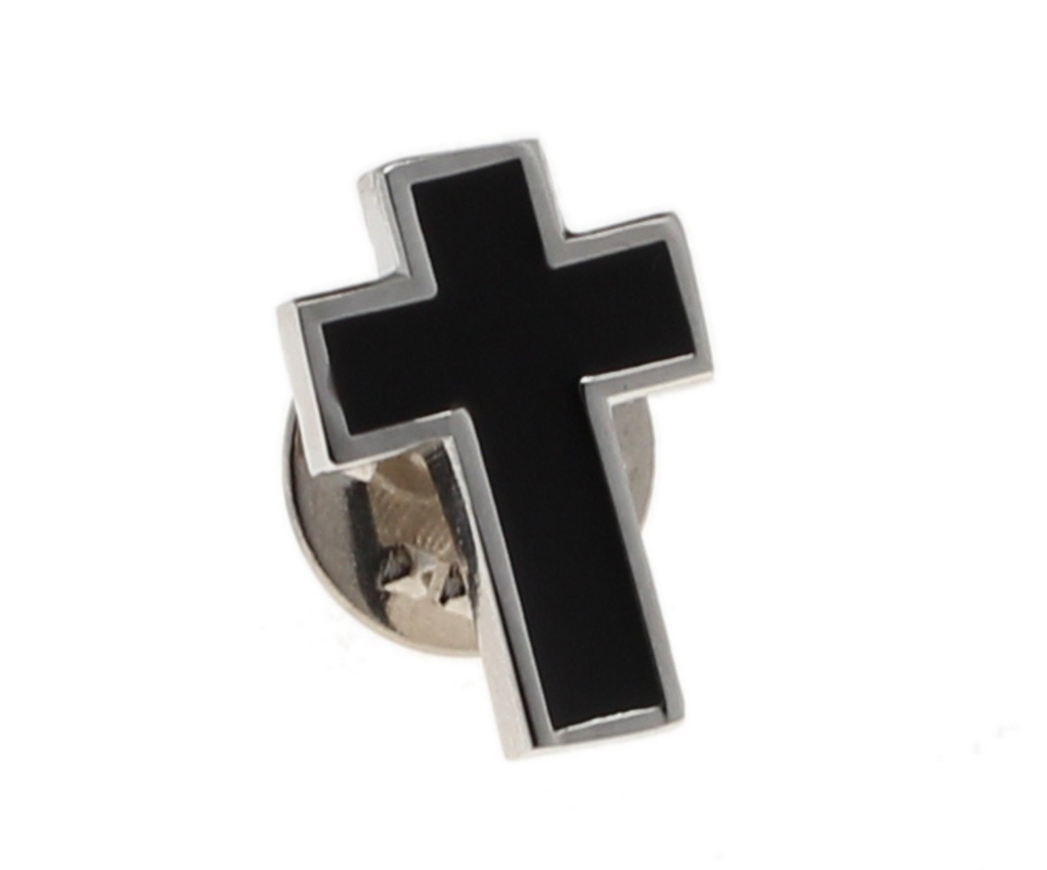 Silver And Black Religious Cross Lapel Pin Tie Tack