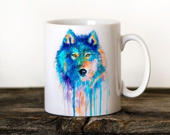 Wolf Mug Watercolor Ceramic Mug Unique Gift Coffee Mug Animal Mug Tea Cup Art Illustration Cool Kitchen Art Printed mug