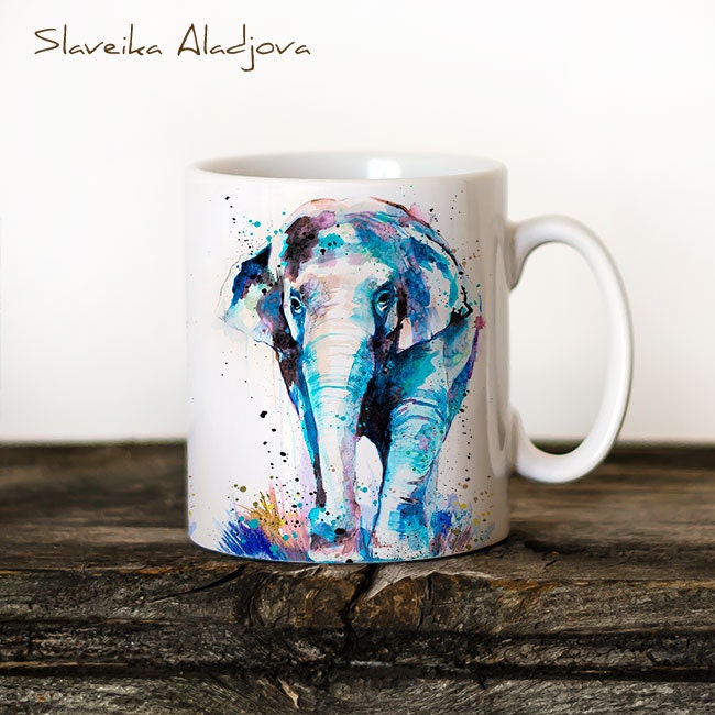 Asian Elephant Mug Watercolor Ceramic Mug Elephant Unique Gift